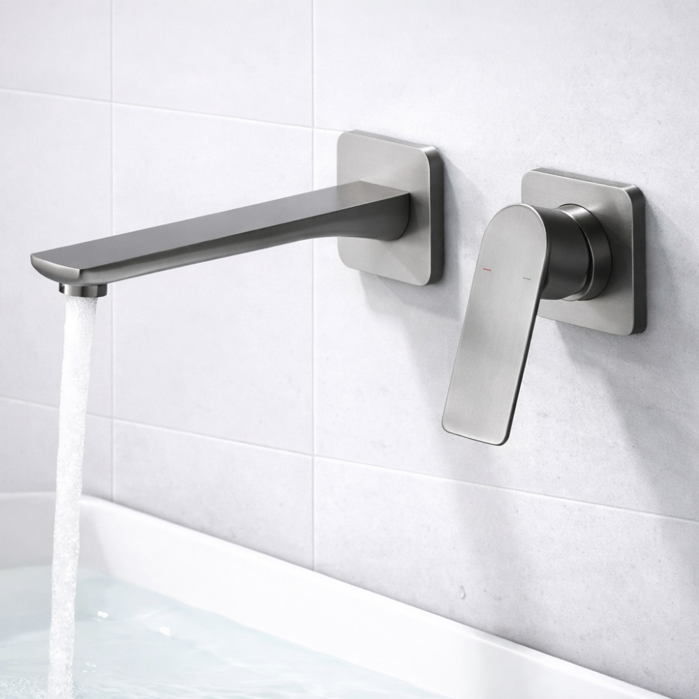 Graphite Wall – Mitigeur lavabo mural encastré finition doré, blanc, acier brossé ou noir