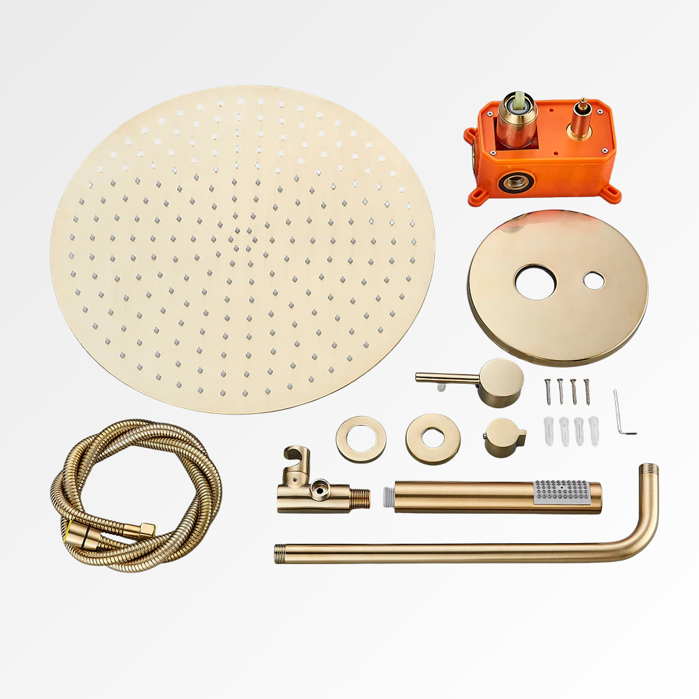 Auréa Rain – Ensemble de douche encastré 2 voies finition or brossé effet pluie mur/plafond
