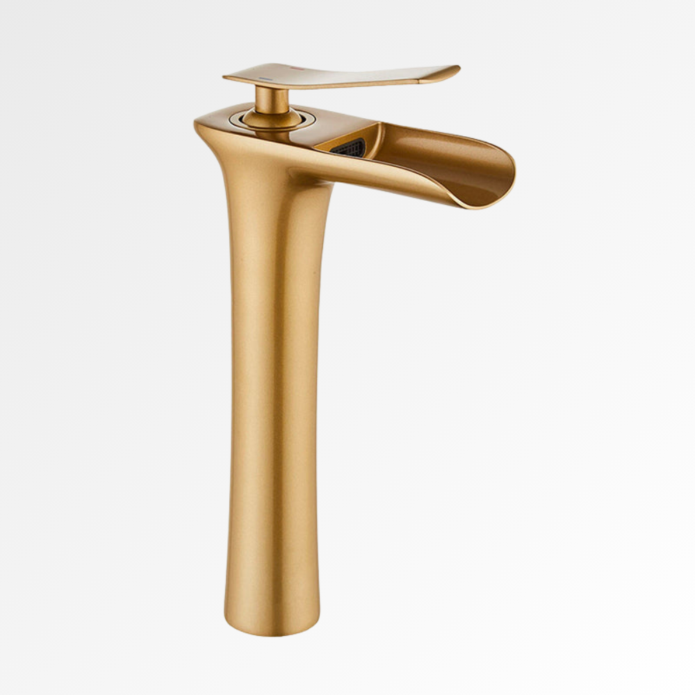 Purea Cascade Tall – Mitigeur lavabo cascade doré pour vasque
