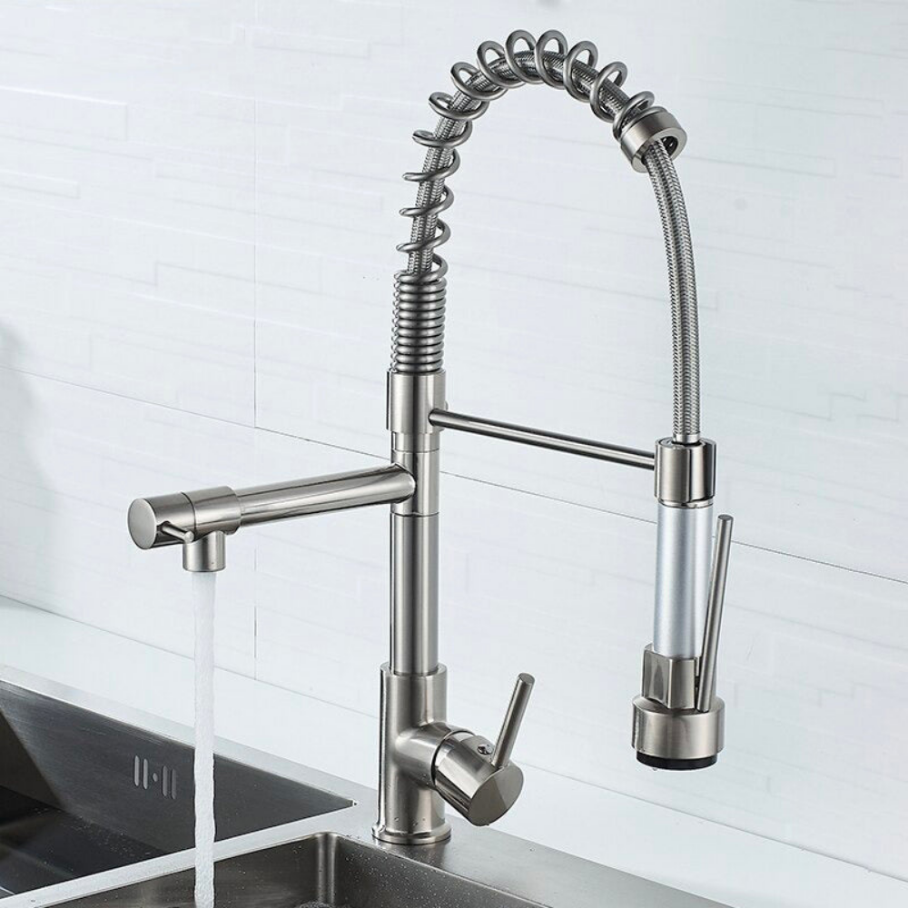 DualPro Spring – Mitigeur cuisine noir semi-professionnel à double bec extractible