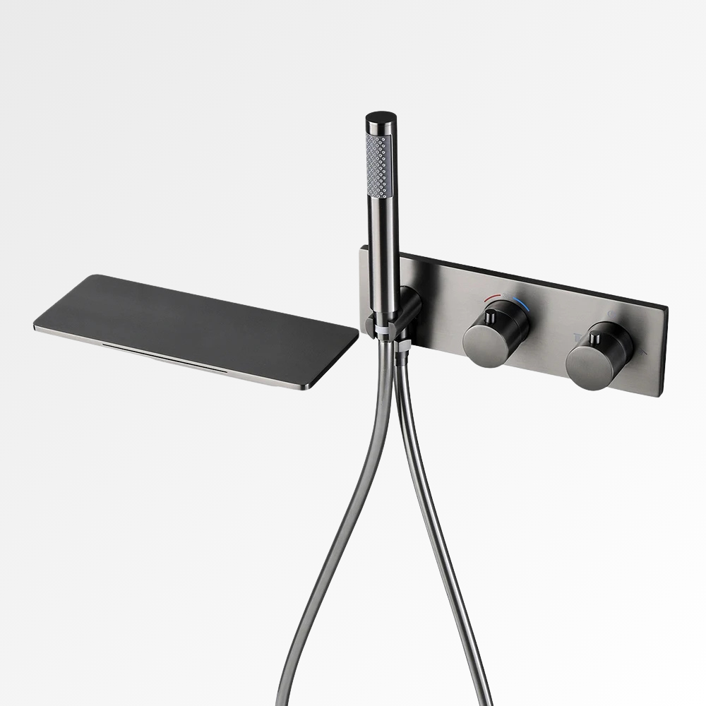 Auréa Cascade Pro – Ensemble bain-douche mural avec cascade et douchette disponible en doré, acier brossé ou noir