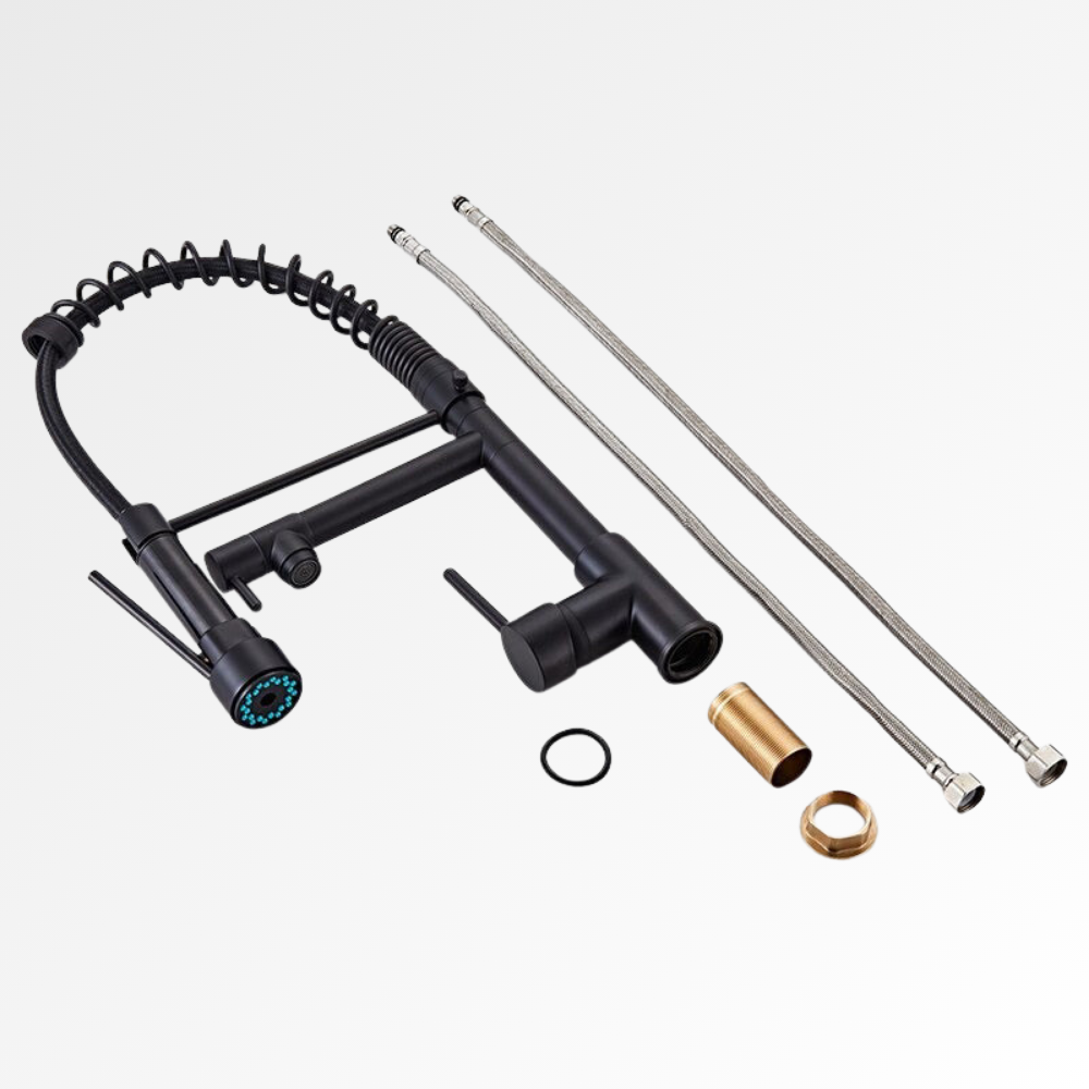 DualPro Spring – Mitigeur cuisine noir semi-professionnel à double bec extractible