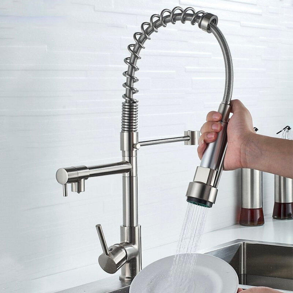 DualPro Spring – Mitigeur cuisine noir semi-professionnel à double bec extractible