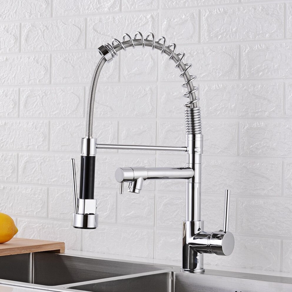 DualPro Spring – Mitigeur cuisine noir semi-professionnel à double bec extractible