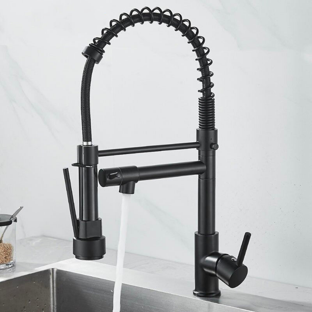 DualPro Spring – Mitigeur cuisine noir semi-professionnel à double bec extractible