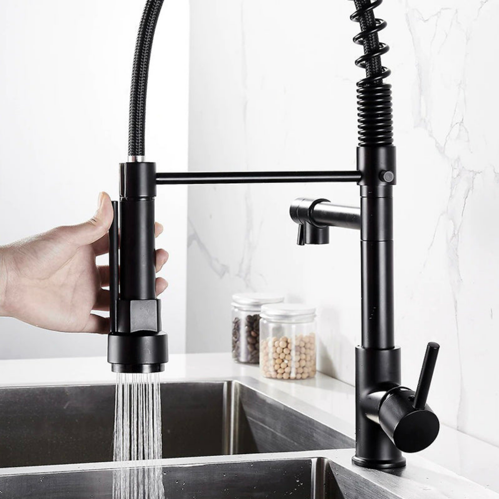 DualPro Spring – Mitigeur cuisine noir semi-professionnel à double bec extractible