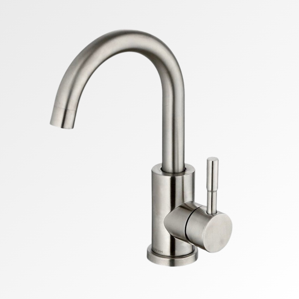 ClearArc – Mitigeur lavabo design en inox brossé à bec arrondi