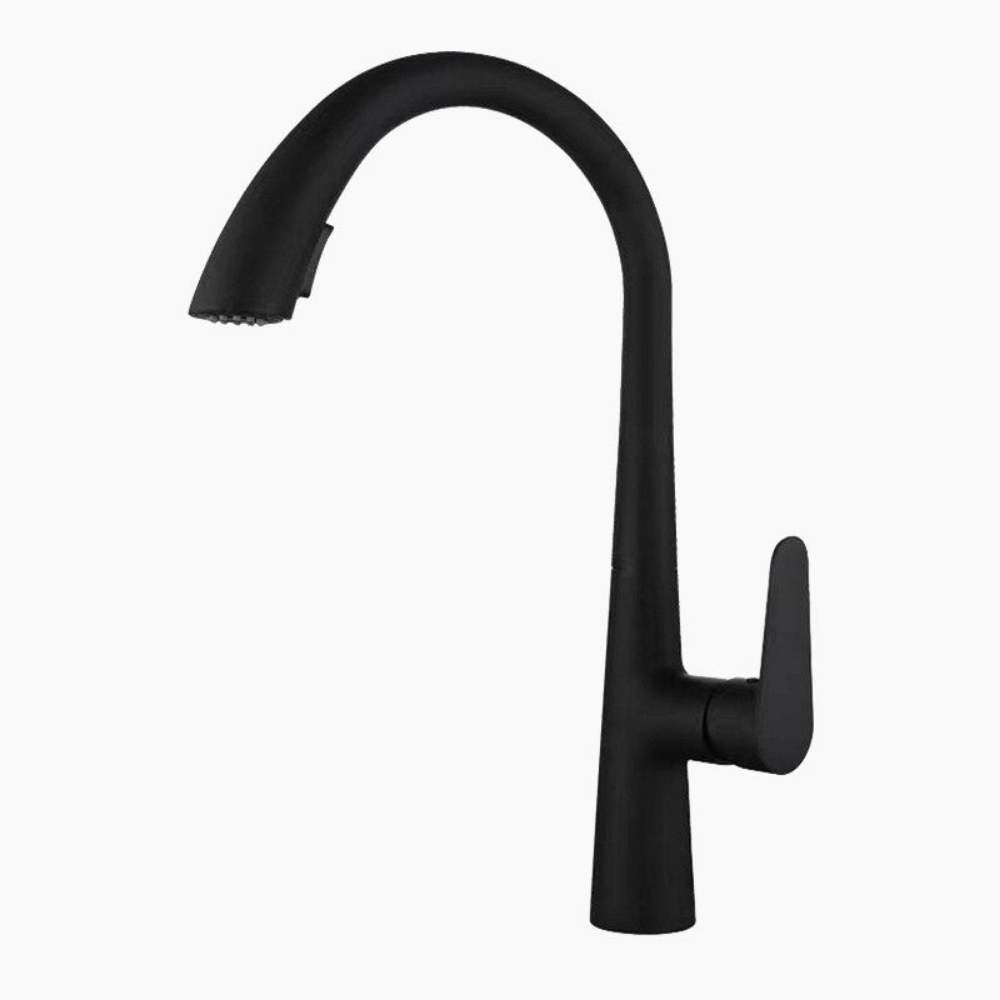 StealthArc Flow – Mitigeur cuisine noir télescopique avec douchette intégrée