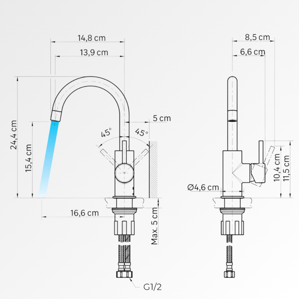 ClearArc – Mitigeur lavabo design en inox brossé à bec arrondi