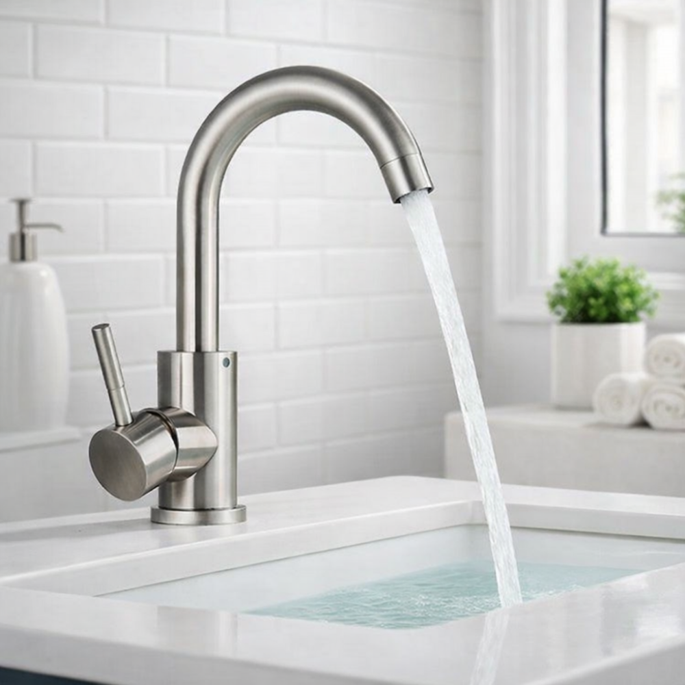 ClearArc – Mitigeur lavabo design en inox brossé à bec arrondi