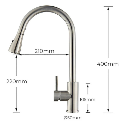 SteelFlow Flex – Mitigeur cuisine inox 304 extractible rotatif 360°