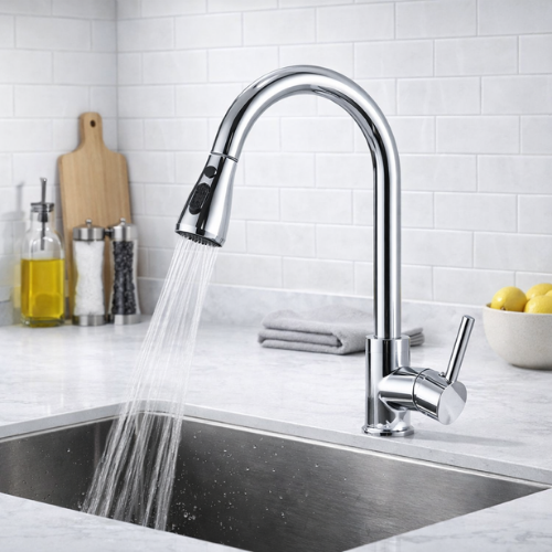 SteelFlow Flex – Mitigeur cuisine inox 304 extractible rotatif 360°