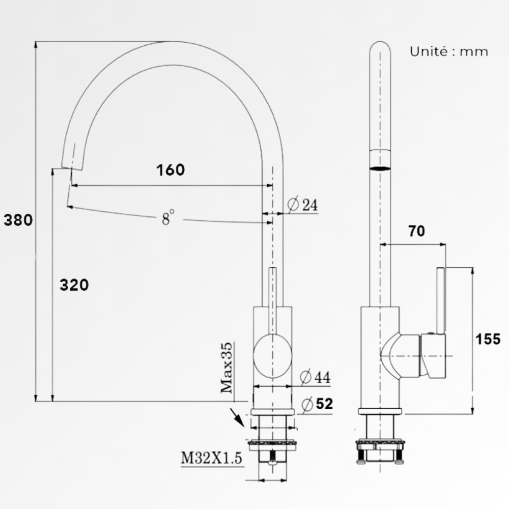 InoxFlow 360 – Mitigeur cuisine inox 304 rotatif