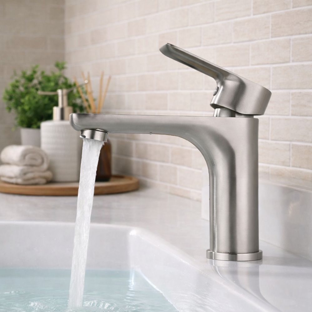 Auréa Cascade Mini – Mitigeur lavabo cascade inox 304 finition acier brossé