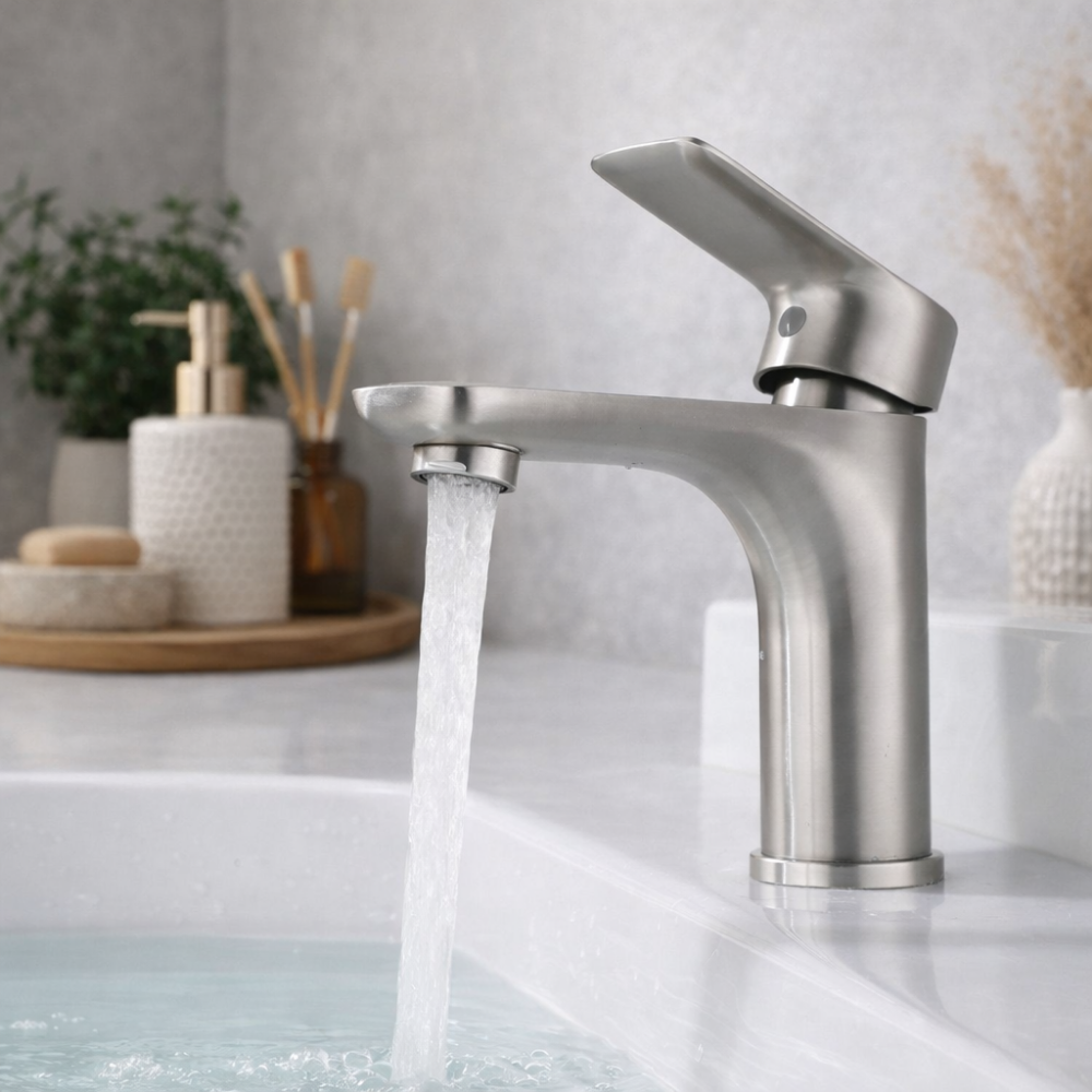 Auréa Cascade Mini – Mitigeur lavabo cascade inox 304 finition acier brossé