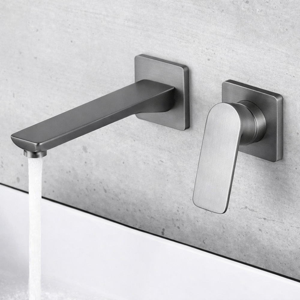 Graphite Wall – Mitigeur lavabo mural encastré finition doré, blanc, acier brossé ou noir