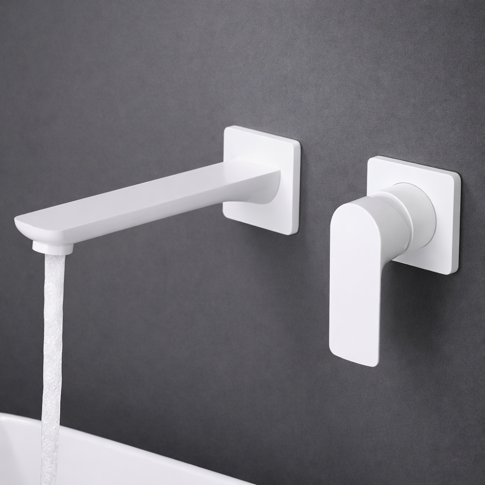 Graphite Wall – Mitigeur lavabo mural encastré finition doré, blanc, acier brossé ou noir