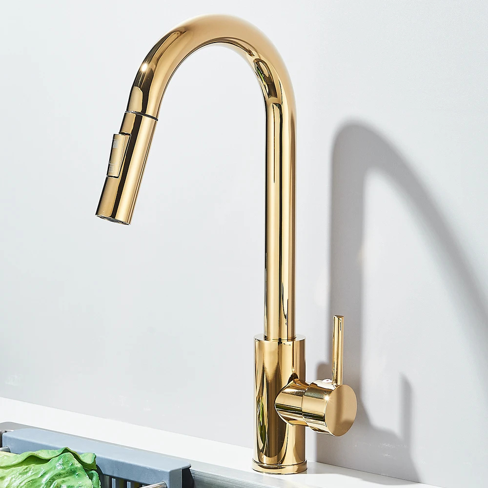 Auréa Flow – Mitigeur cuisine extractible finition or