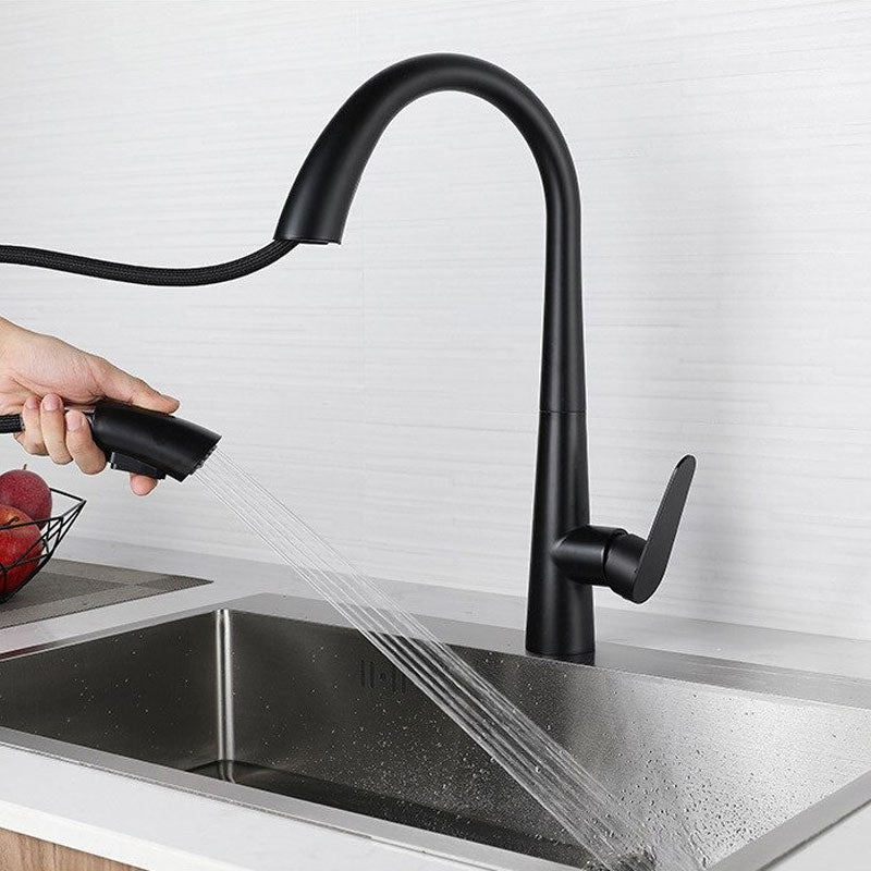 StealthArc Flow – Mitigeur cuisine noir télescopique avec douchette intégrée
