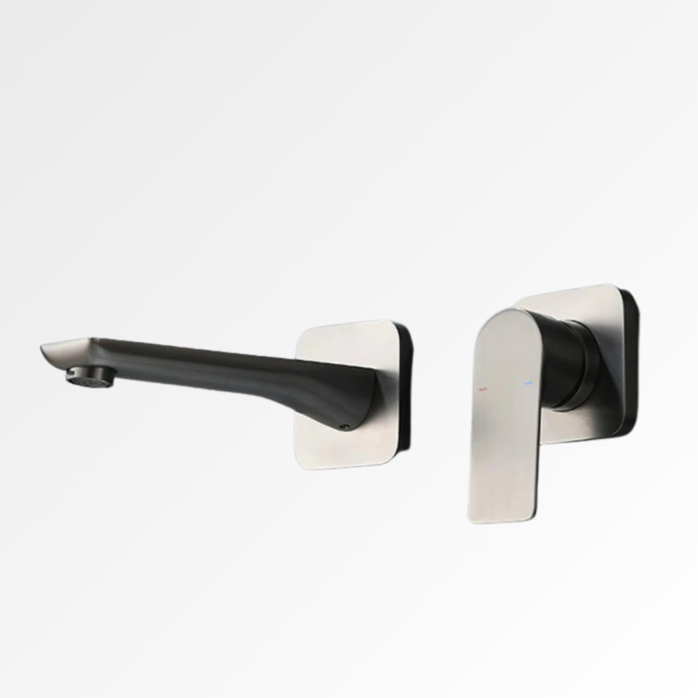 Graphite Wall – Mitigeur lavabo mural encastré finition doré, blanc, acier brossé ou noir