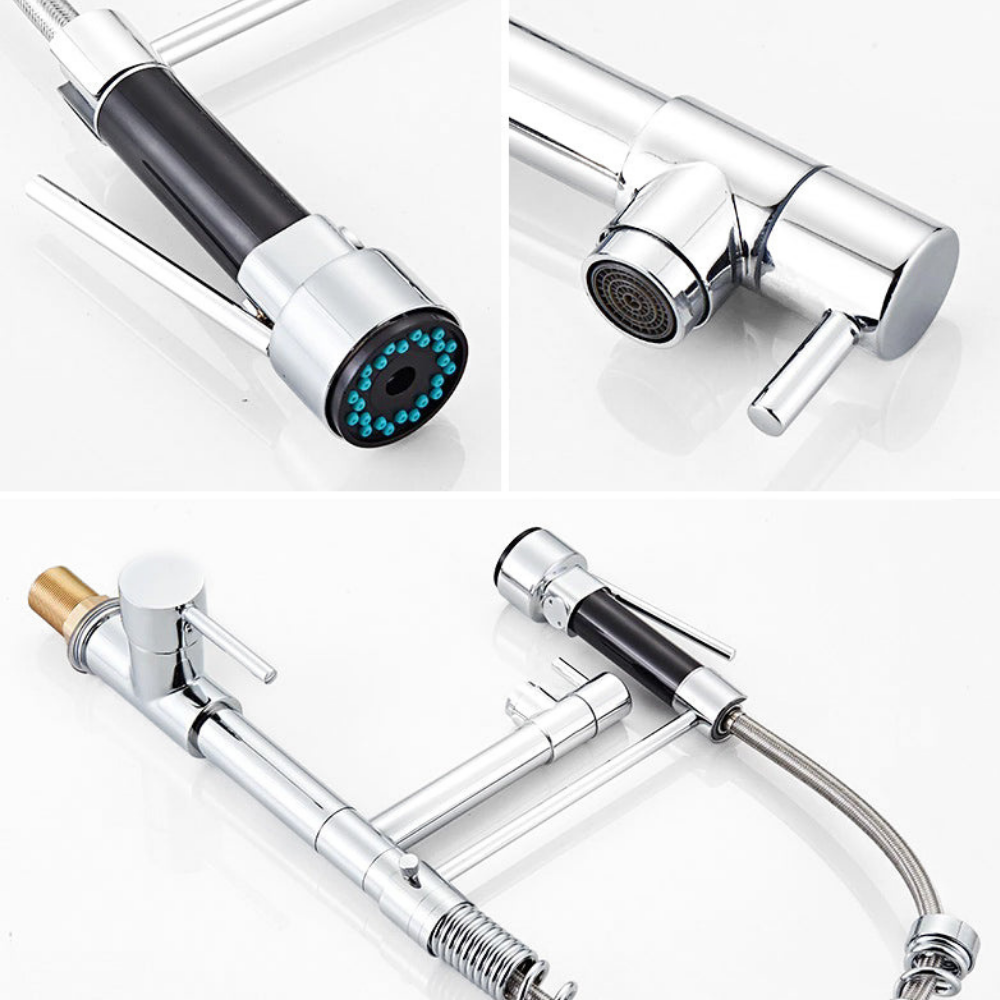 DualPro Spring – Mitigeur cuisine noir semi-professionnel à double bec extractible