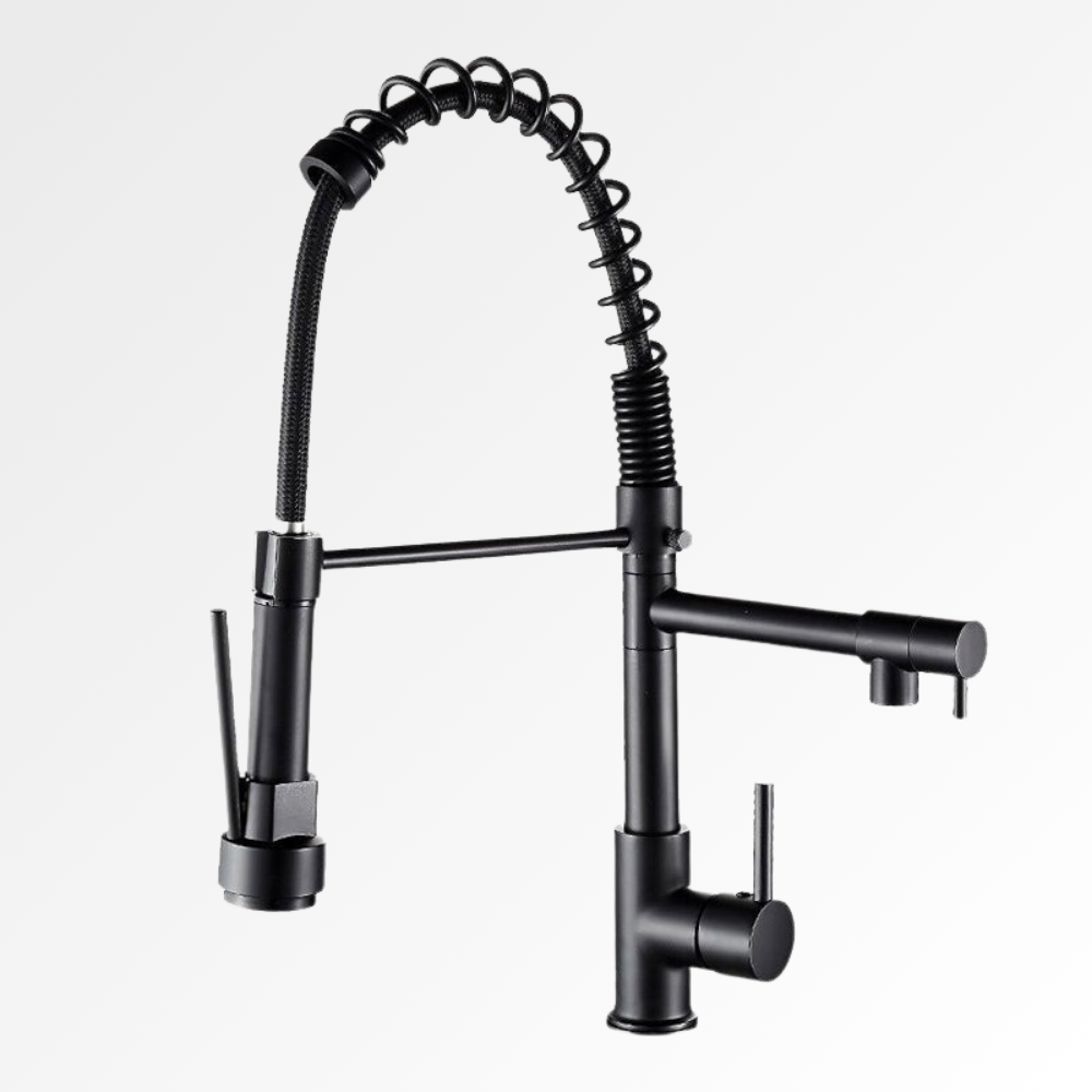 DualPro Spring – Mitigeur cuisine noir semi-professionnel à double bec extractible