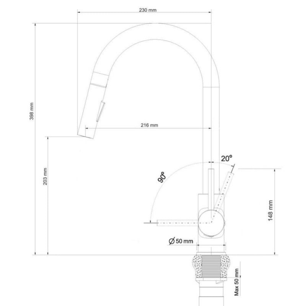 PureArc Flow – Mitigeur cuisine extractible arc haut Noir