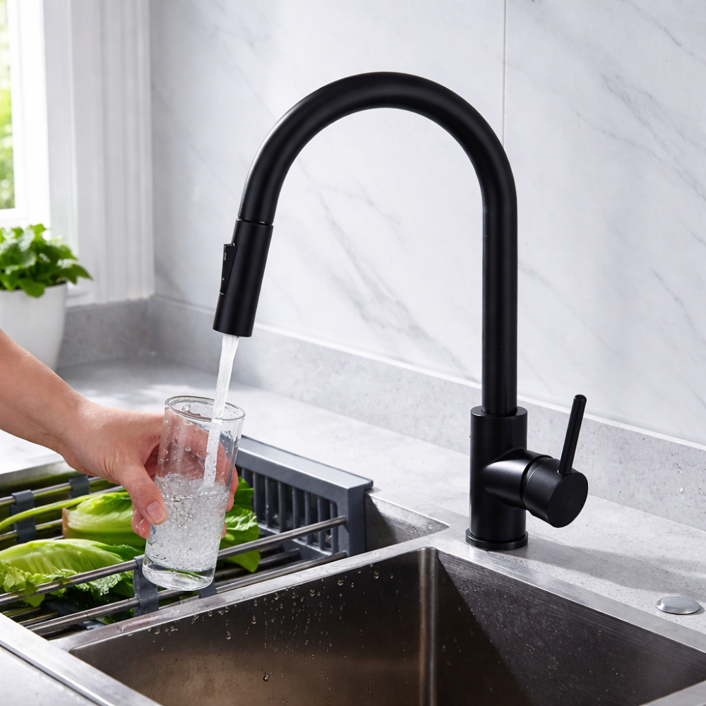 PureArc Flow – Mitigeur cuisine extractible arc haut Noir