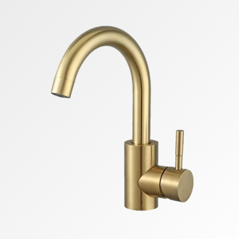 Auréa Curve – Mitigeur lavabo dorée design à bec courbé