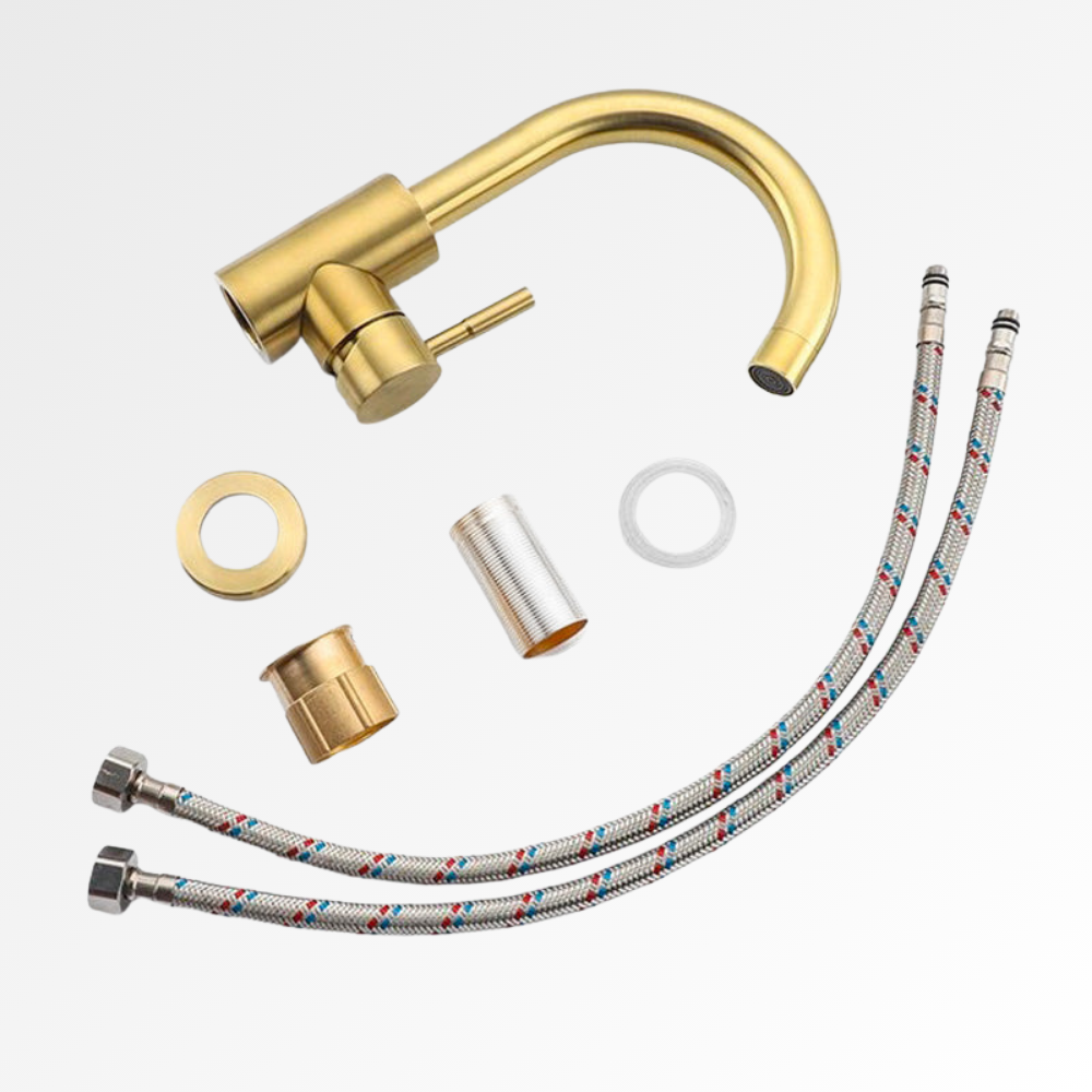 Auréa Curve – Mitigeur lavabo dorée design à bec courbé
