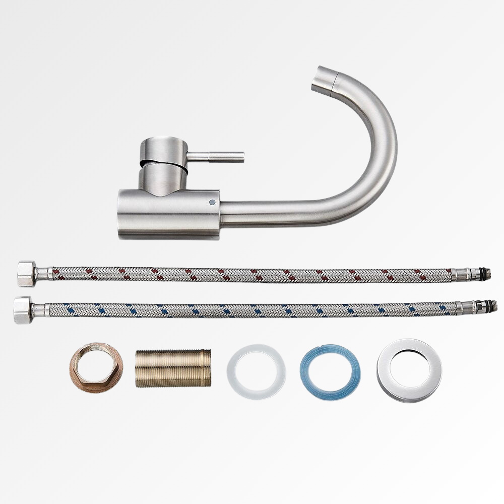 ClearArc – Mitigeur lavabo design en inox brossé à bec arrondi