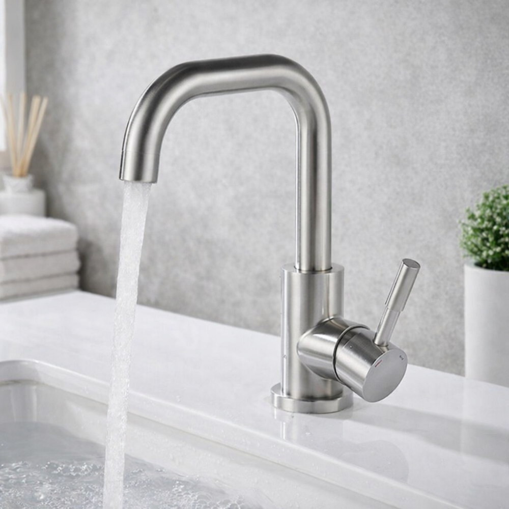 ClearArc – Mitigeur lavabo en inox, Design contemporain à bec arrondi