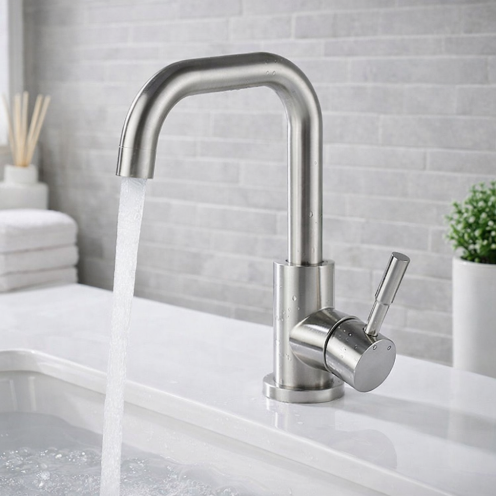 ClearArc – Mitigeur lavabo en inox, Design contemporain à bec arrondi