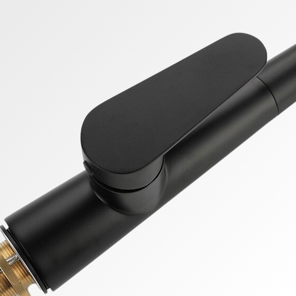 StealthArc Flow – Mitigeur cuisine noir télescopique avec douchette intégrée