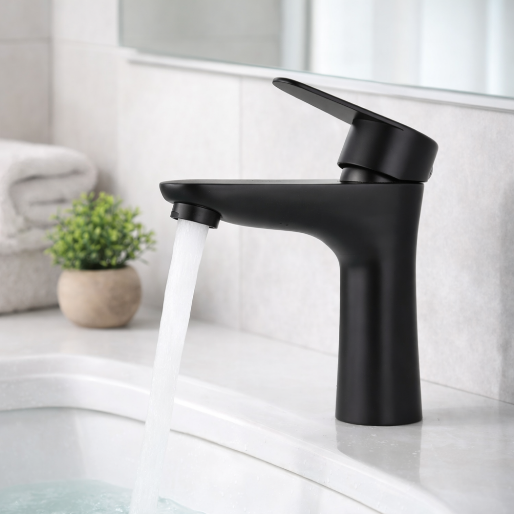Purea Mix – Mitigeur lavabo design finition noir mat ou inox brossé