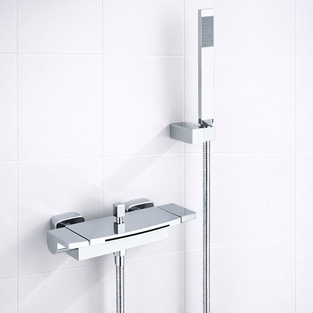 Obsidia Cascade – Ensemble douche mural chrome avec cascade et douchette