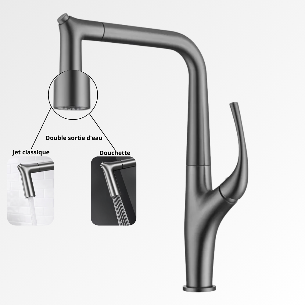 AquaPure 3Flow – Mitigeur cuisine extractible 3 voies eau chaude, froide & filtrée Gris