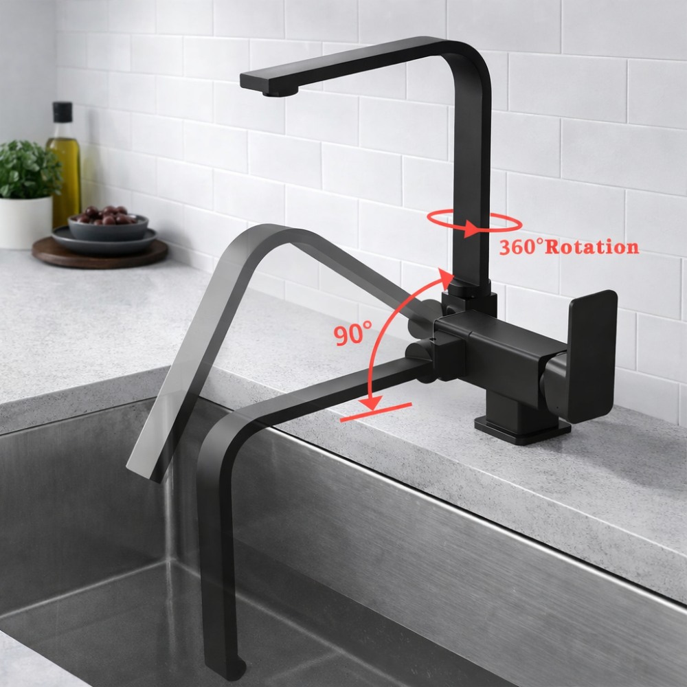 Fenixa Fold – Mitigeur cuisine pliable noir mat rotatif 360°