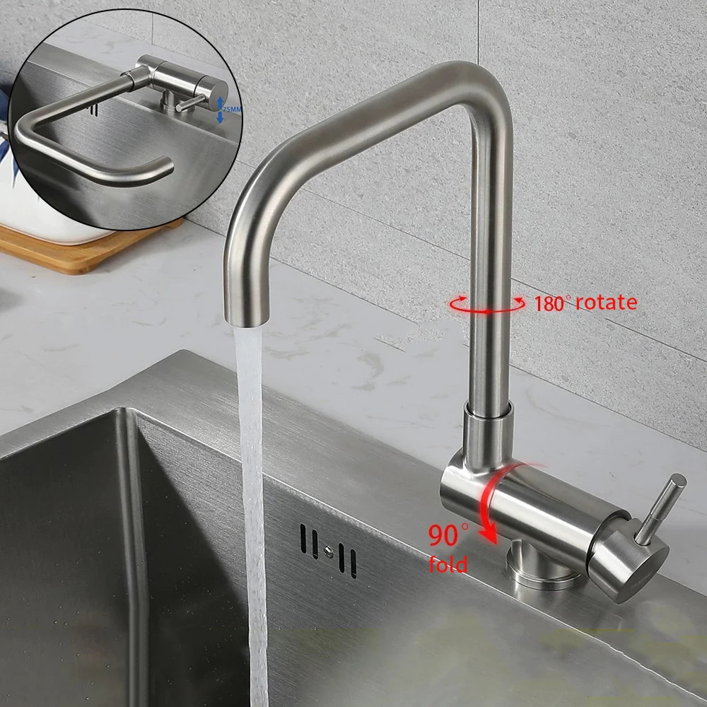 Inoxa Fold – Mitigeur cuisine inox pliable rotatif 360°