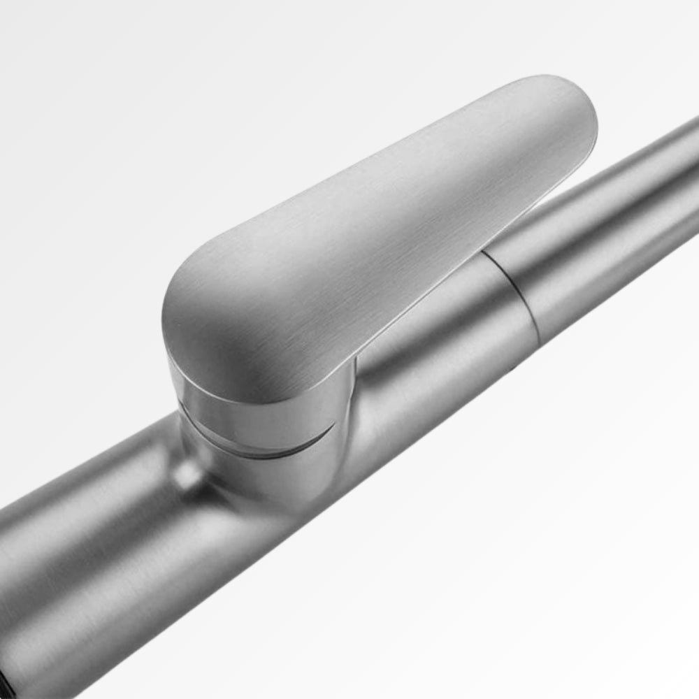 StealthArc Flow – Mitigeur cuisine télescopique en acier brossé avec douchette intégrée