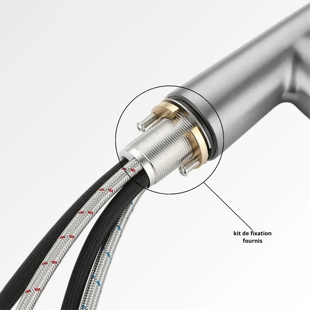 StealthArc Flow – Mitigeur cuisine télescopique chromé avec douchette intégrée