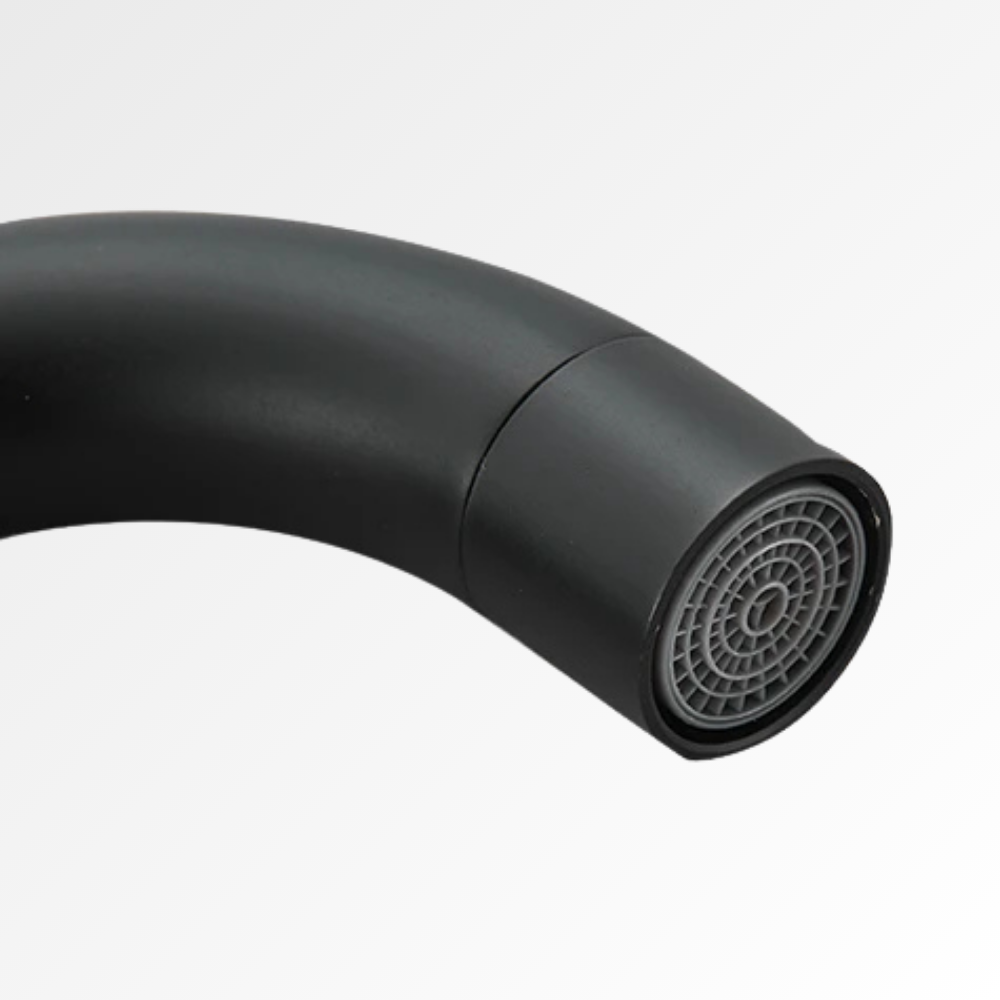 NoirArc Flow - Mitigeur cuisine noir mat col haut pivotant 360°