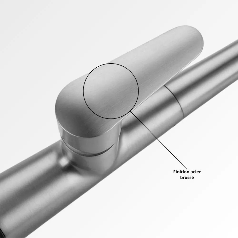 StealthArc Flow – Mitigeur cuisine télescopique chromé avec douchette intégrée